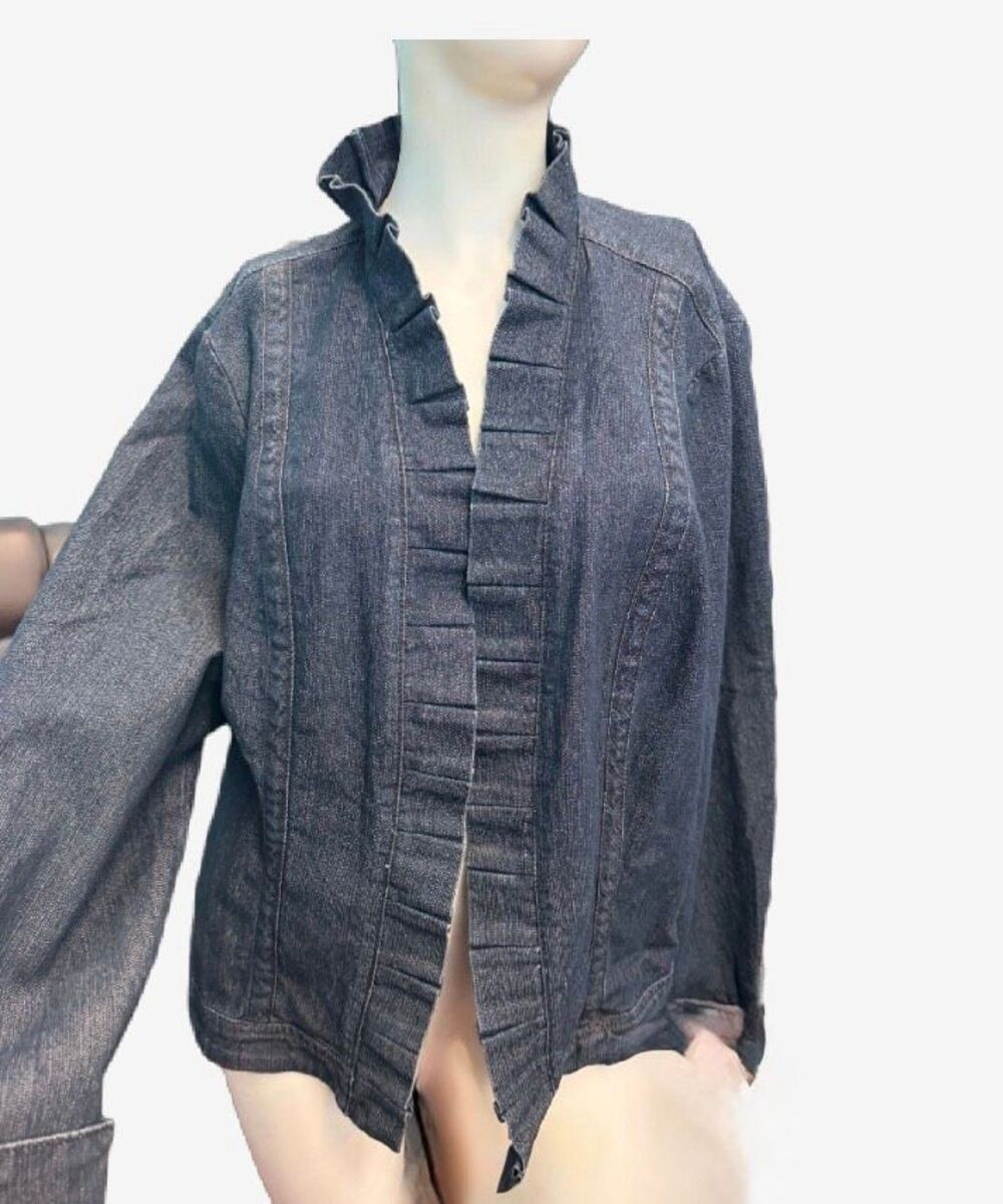 Christiana Zinn Jean Jacket Women’s Size 2X Ruffle Collar Plus Size 90’s